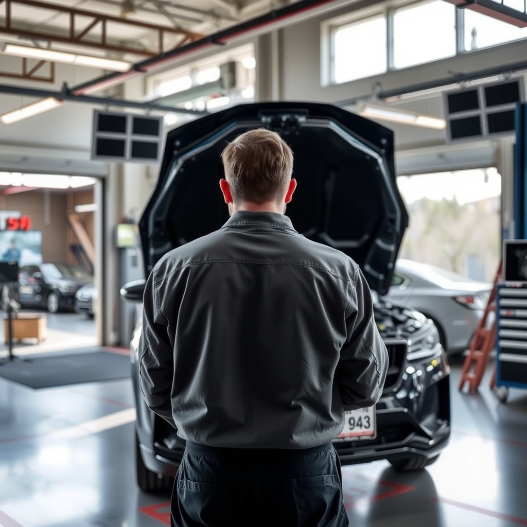 Mechanic working inside an auto repair shop in Millcreek, UT