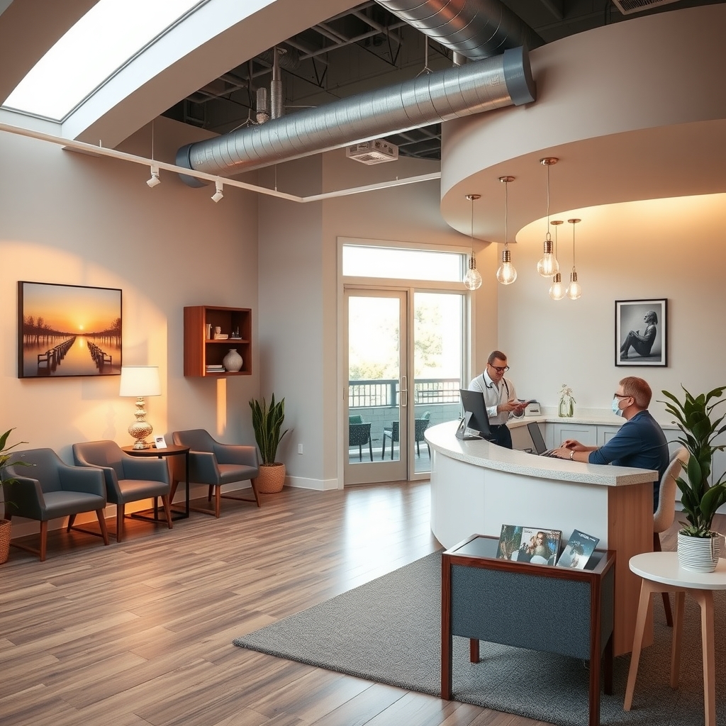 A modern chiropractic clinic interior in Salt Lake City, UT with warm natural light.