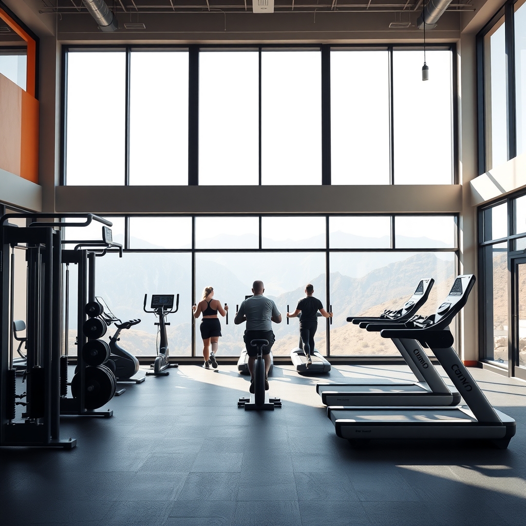 Modern gym interior with workout equipment and natural light in Draper, UT