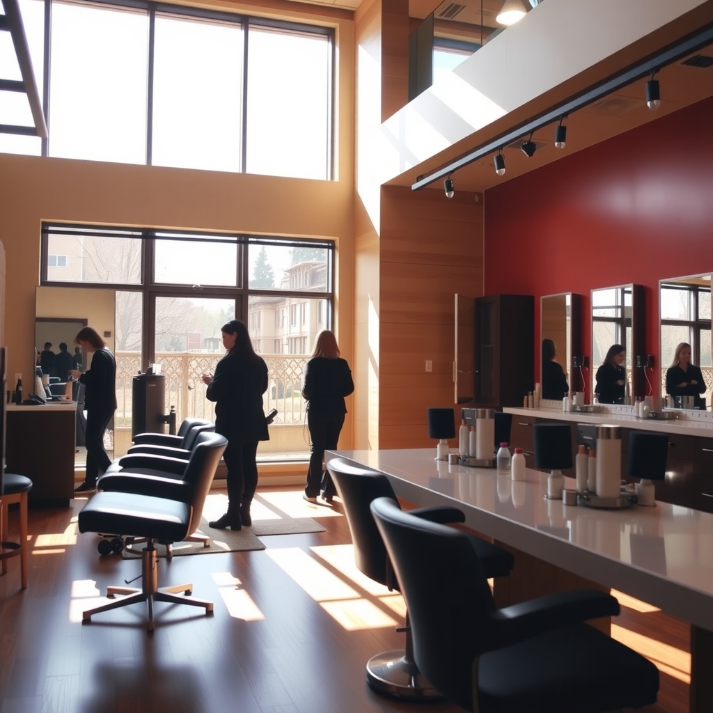 Modern hair salon interior with natural light in Millcreek, UT.