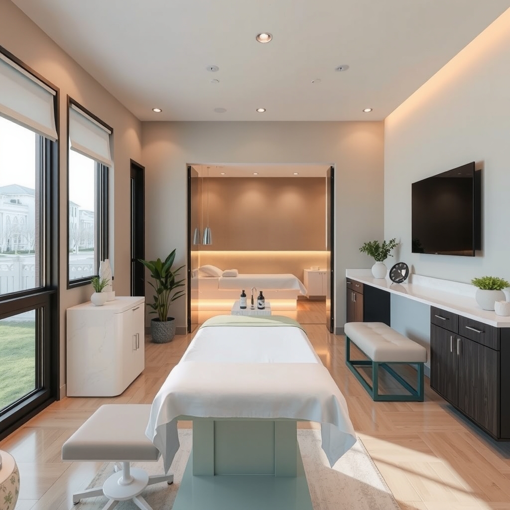 Serene and modern interior of a med spa located in Holladay, UT.