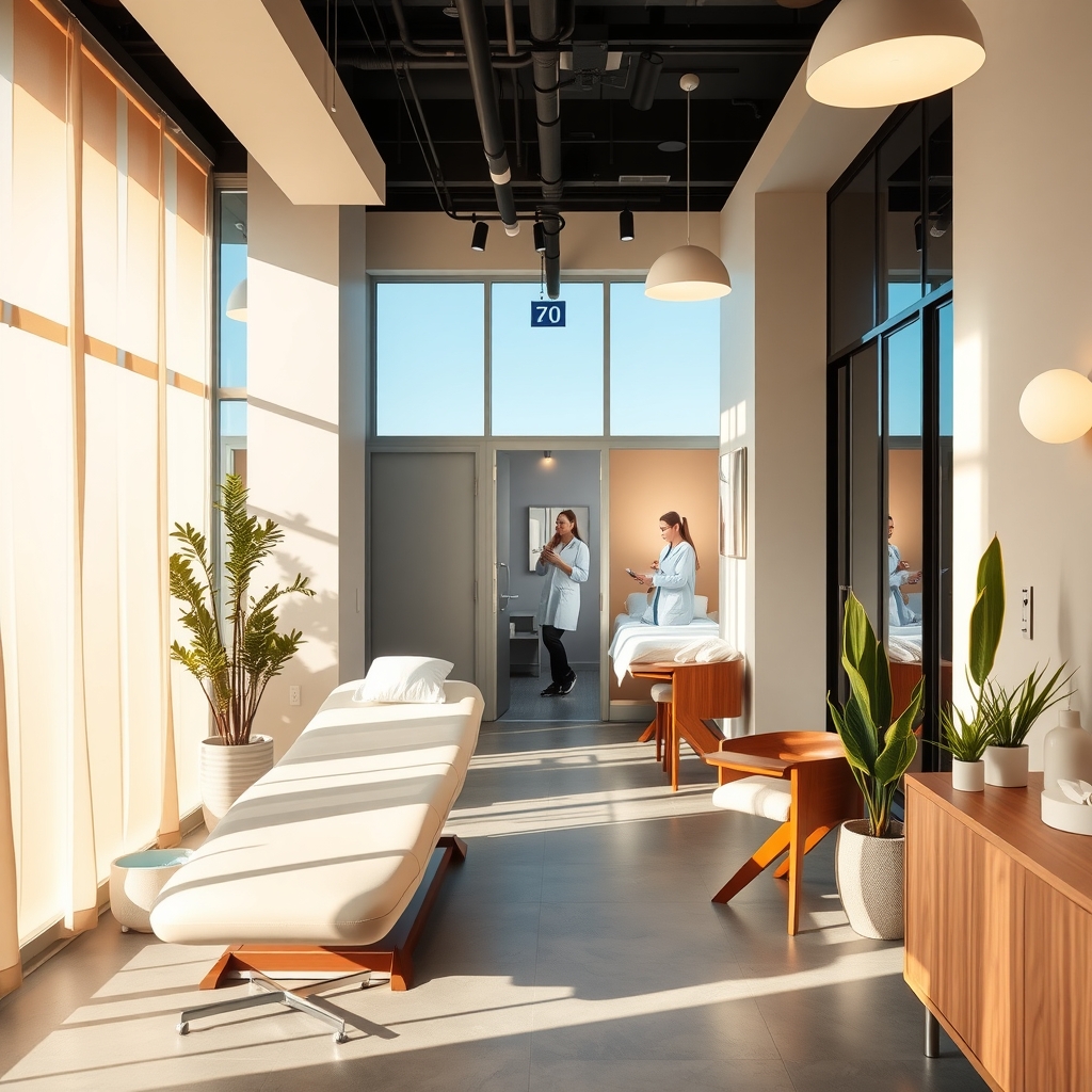 Interior of a modern med spa in Salt Lake City, UT with warm natural light