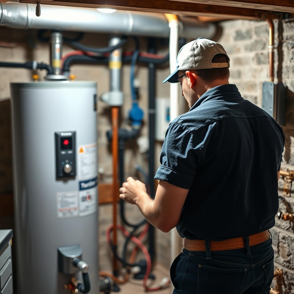 A professional plumber working on a residential system in a home in Sandy, UT.