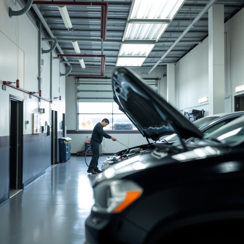 Mechanic working inside an independent auto repair shop in Provo, UT.