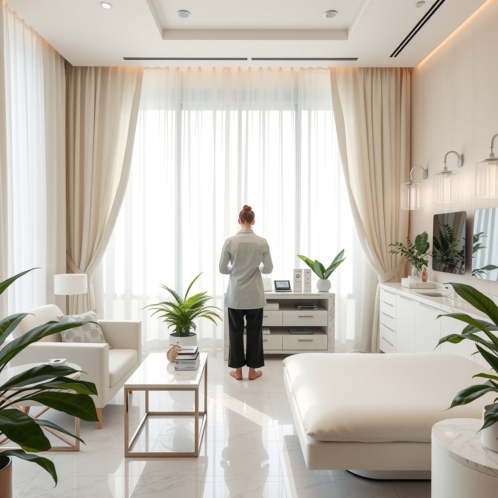 Bright and elegant medical spa consultation room in Wellington, FL with modern aesthetic decor and natural sunlight.