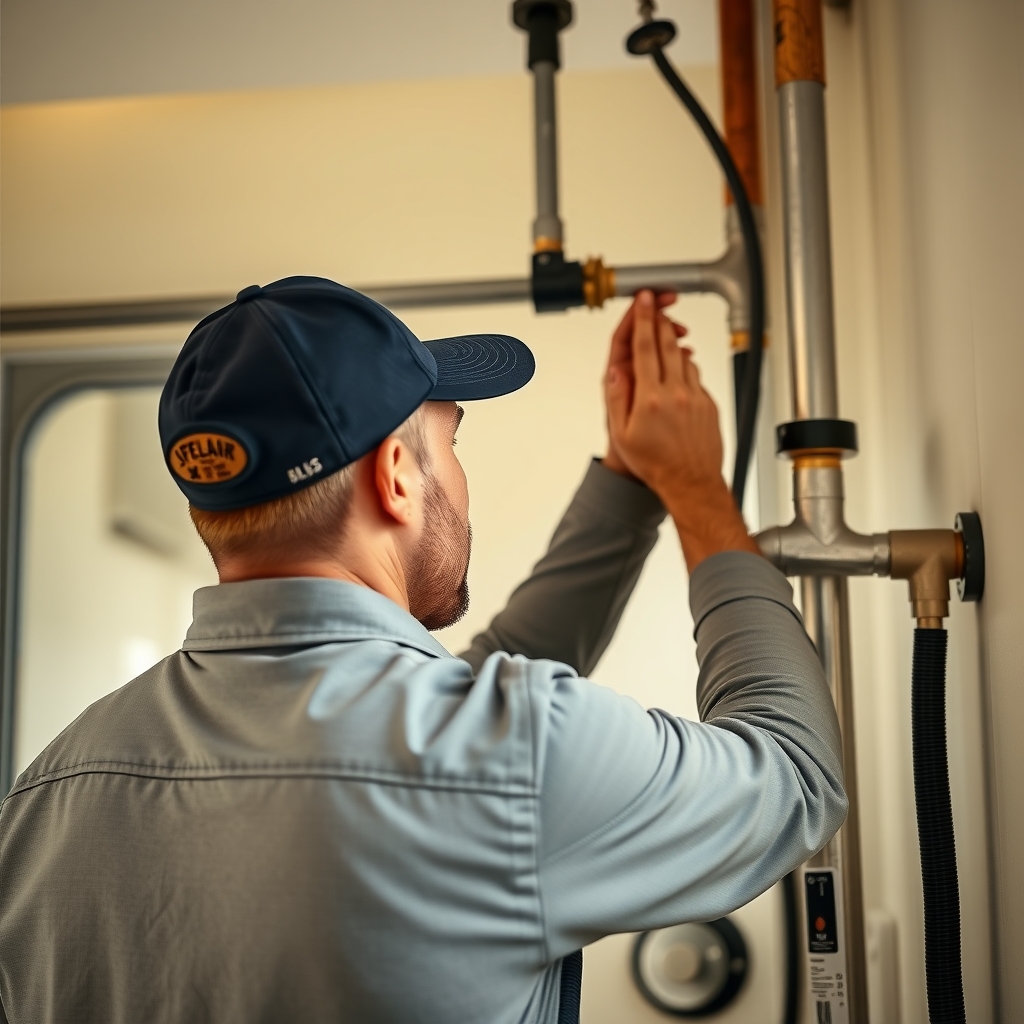 Professional plumber working on a home plumbing system in Delray Beach, FL.