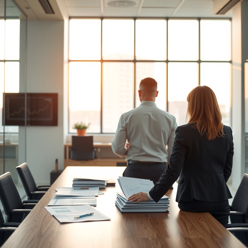 Accountants collaborating in an office in Houston, TX discussing client financial advisory work.