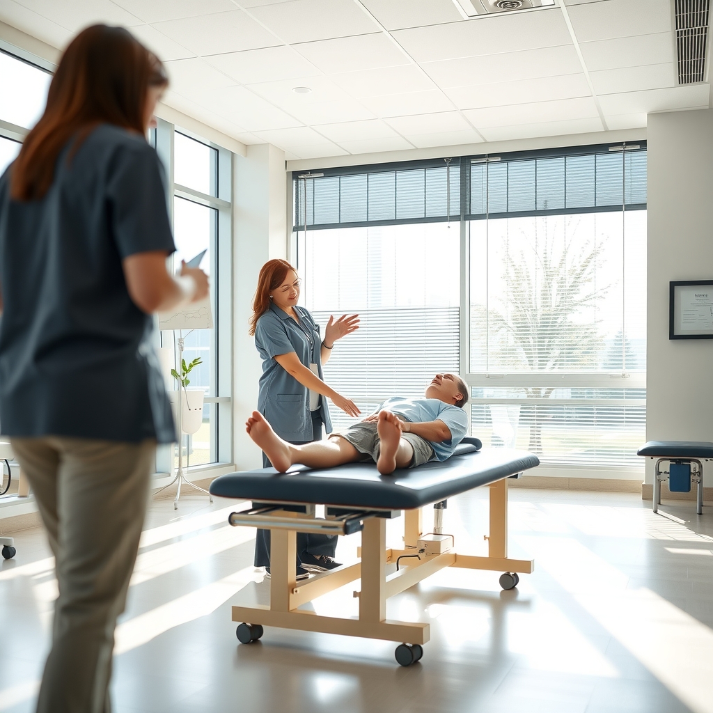 Physical therapist working with a patient in a modern clinic in Raleigh, NC