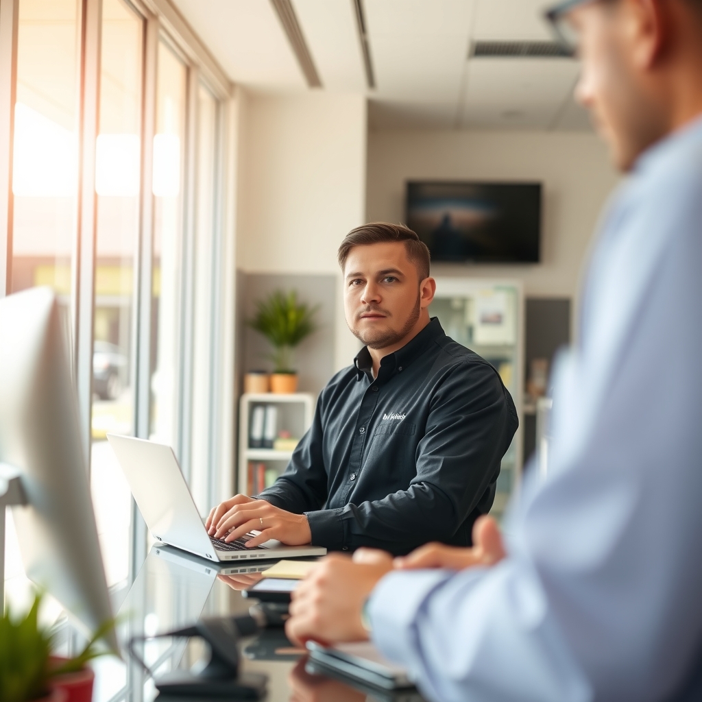 A franchise owner working in a bright modern local business in Glendale, AZ.