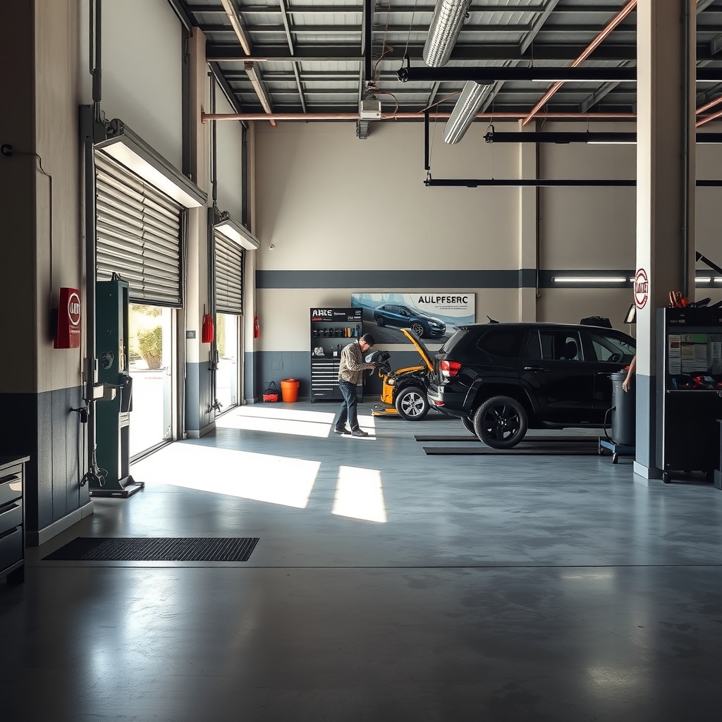 Mechanic working inside a clean auto repair shop in Scottsdale, AZ.