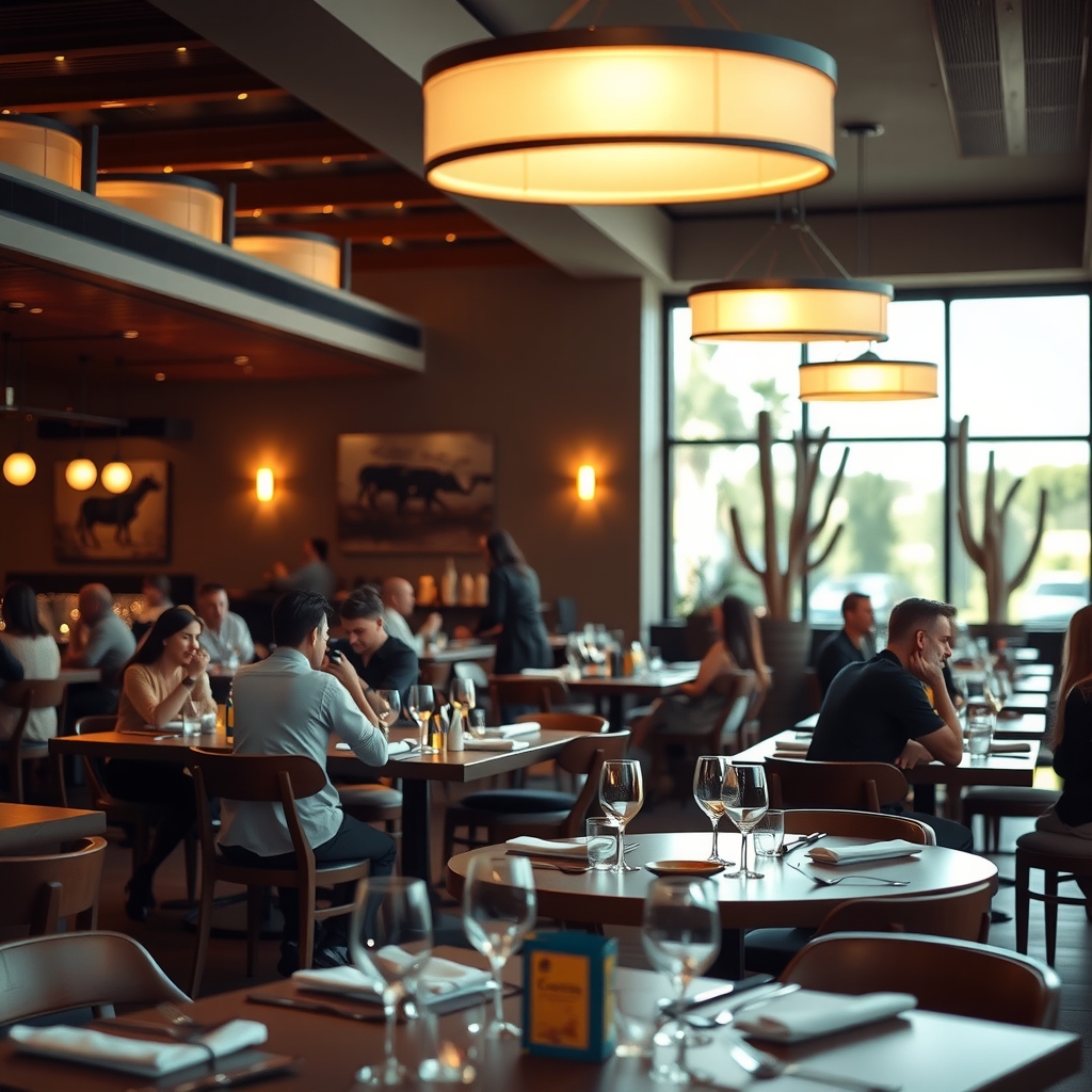 Interior view of a modern restaurant dining room in Scottsdale, AZ.