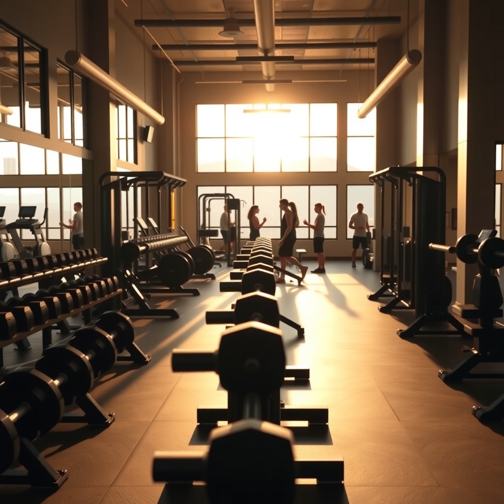 Modern gym interior in Tucson, AZ with fitness equipment and members working out
