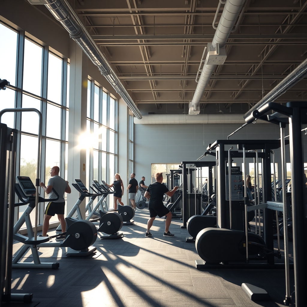 Modern gym interior in Tucson, AZ with members working out in natural light.