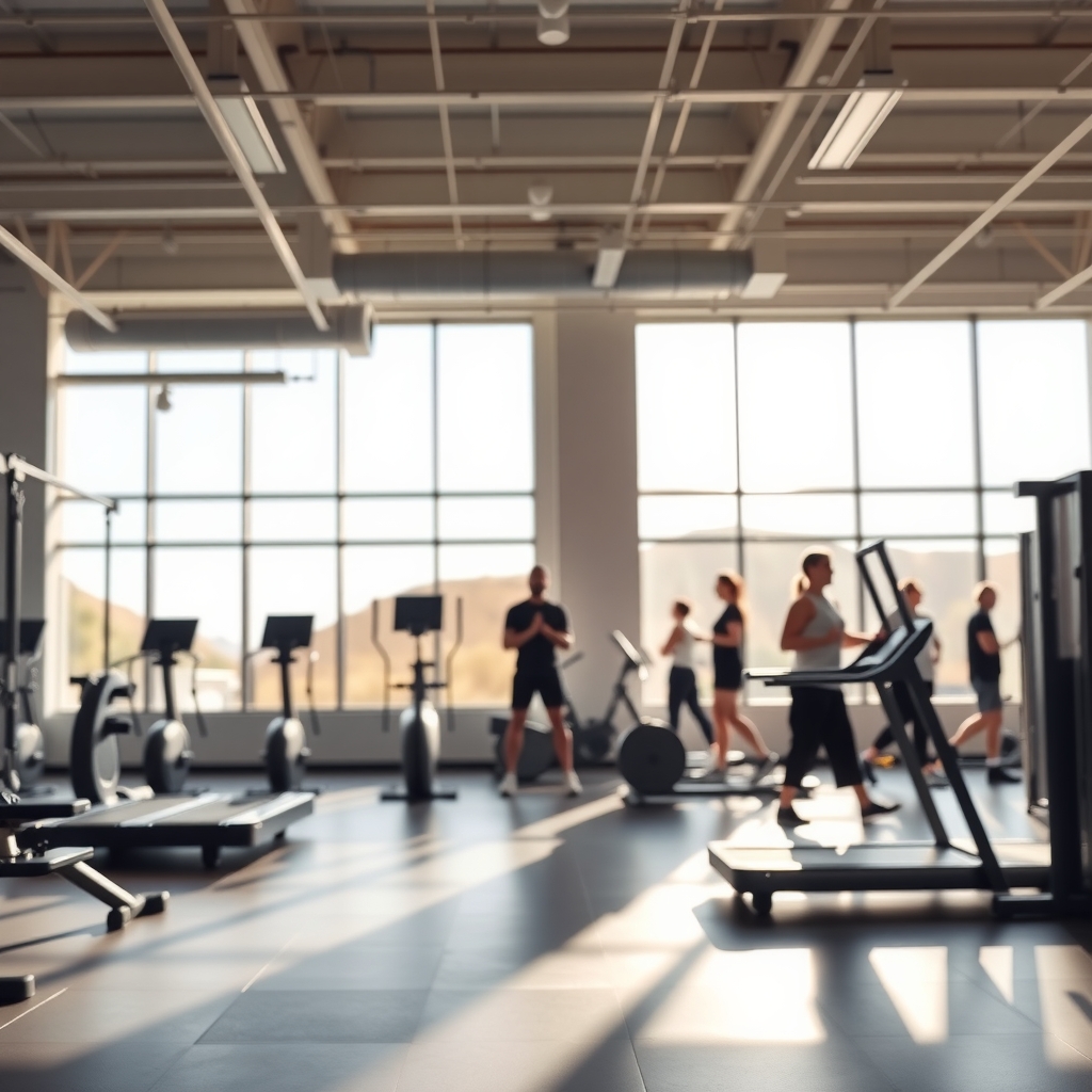 Modern fitness gym interior in Chandler, AZ with workout equipment and natural light