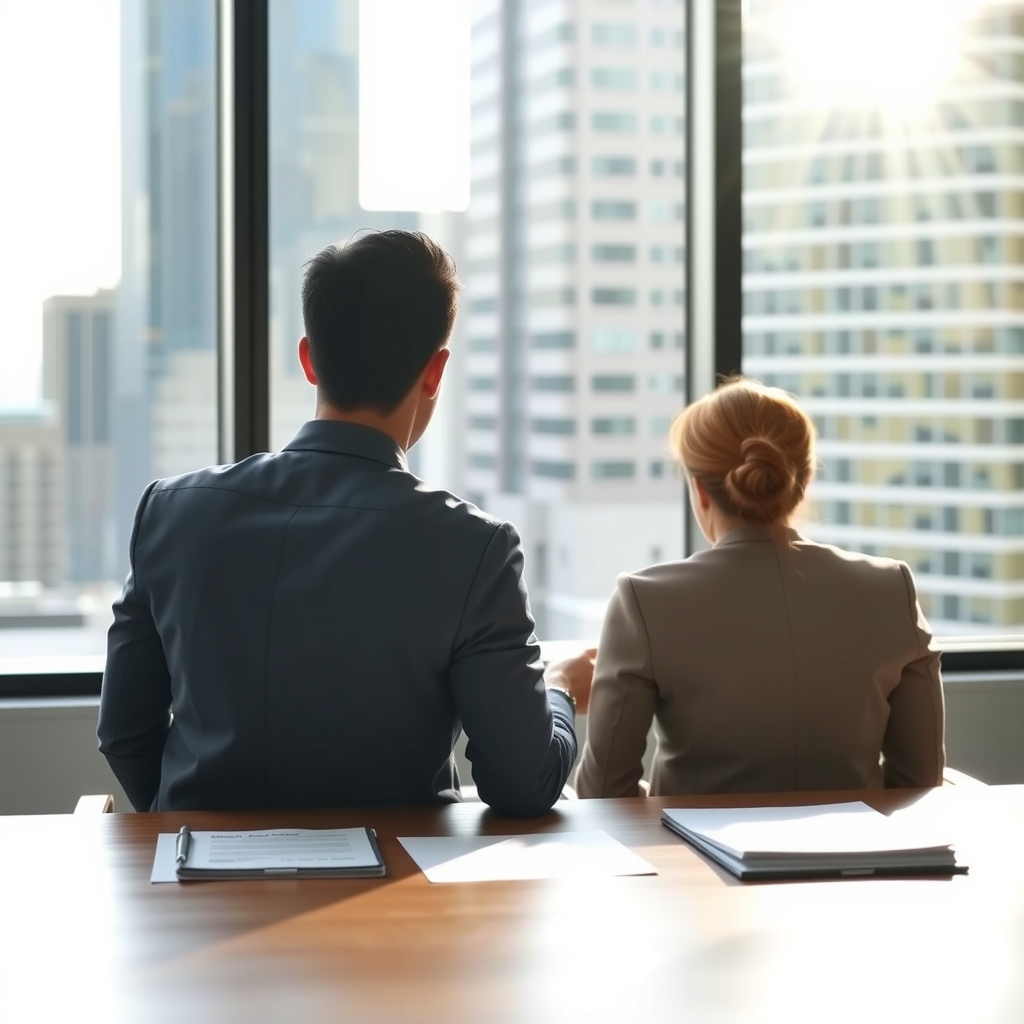 Accountants working in a professional corporate office overlooking Dallas, TX.