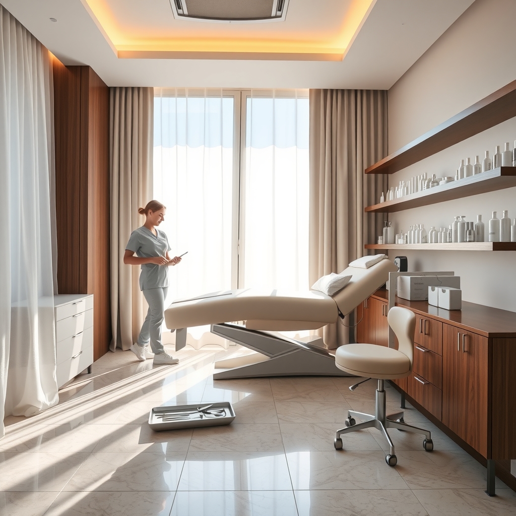Serene and modern treatment room inside a luxury med spa in Las Vegas, NV.