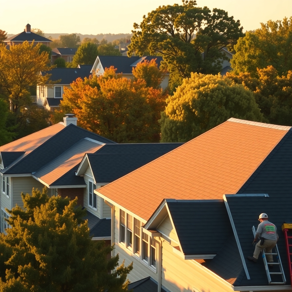 Roofing crew working on a residential home in Nashville, TN under warm daylight