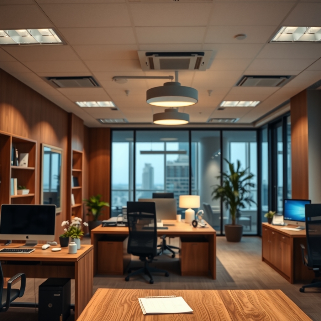 Professional law firm office interior in Dallas, TX with warm lighting and modern decor
