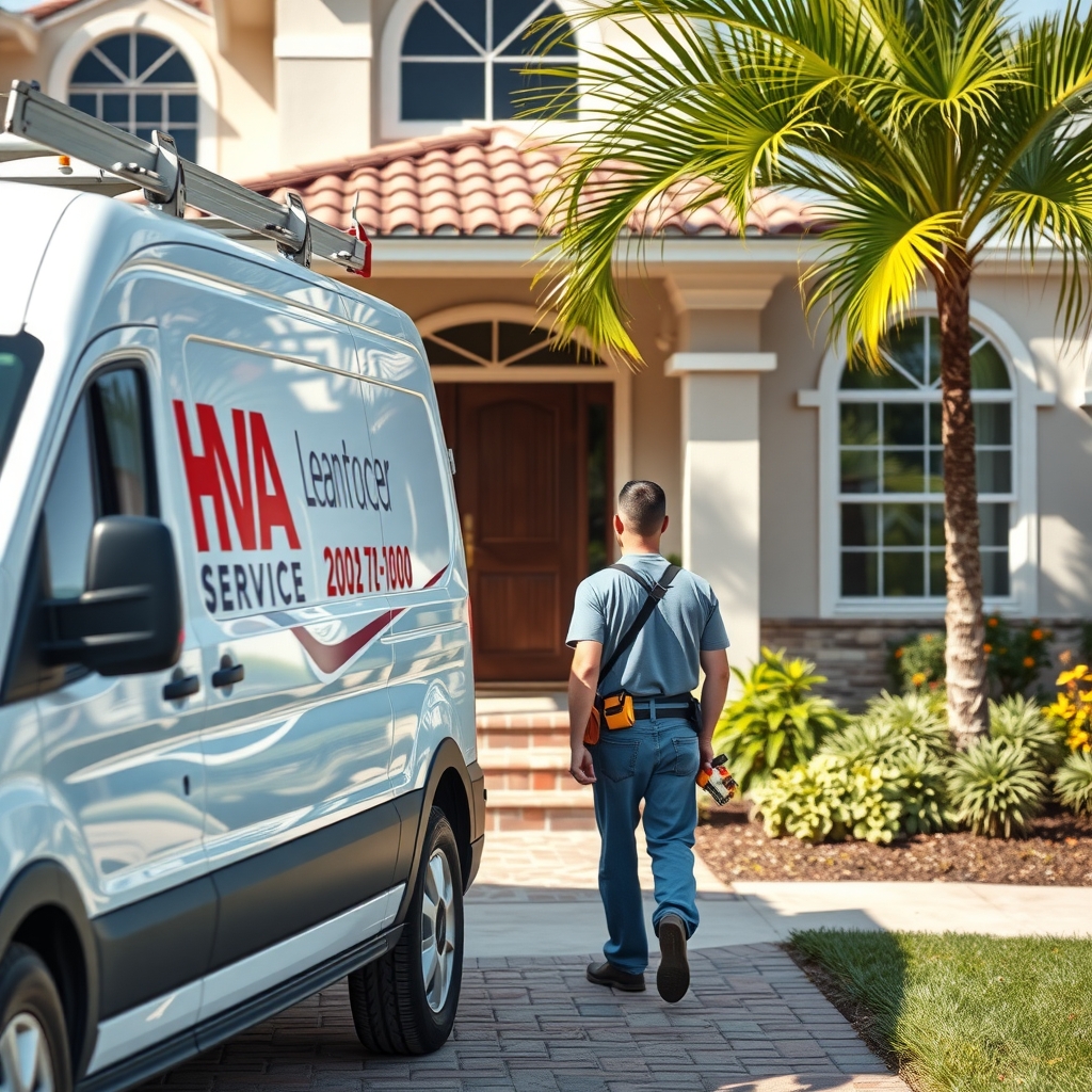 HVAC technician arriving at a home in Clearwater, FL for a service call.