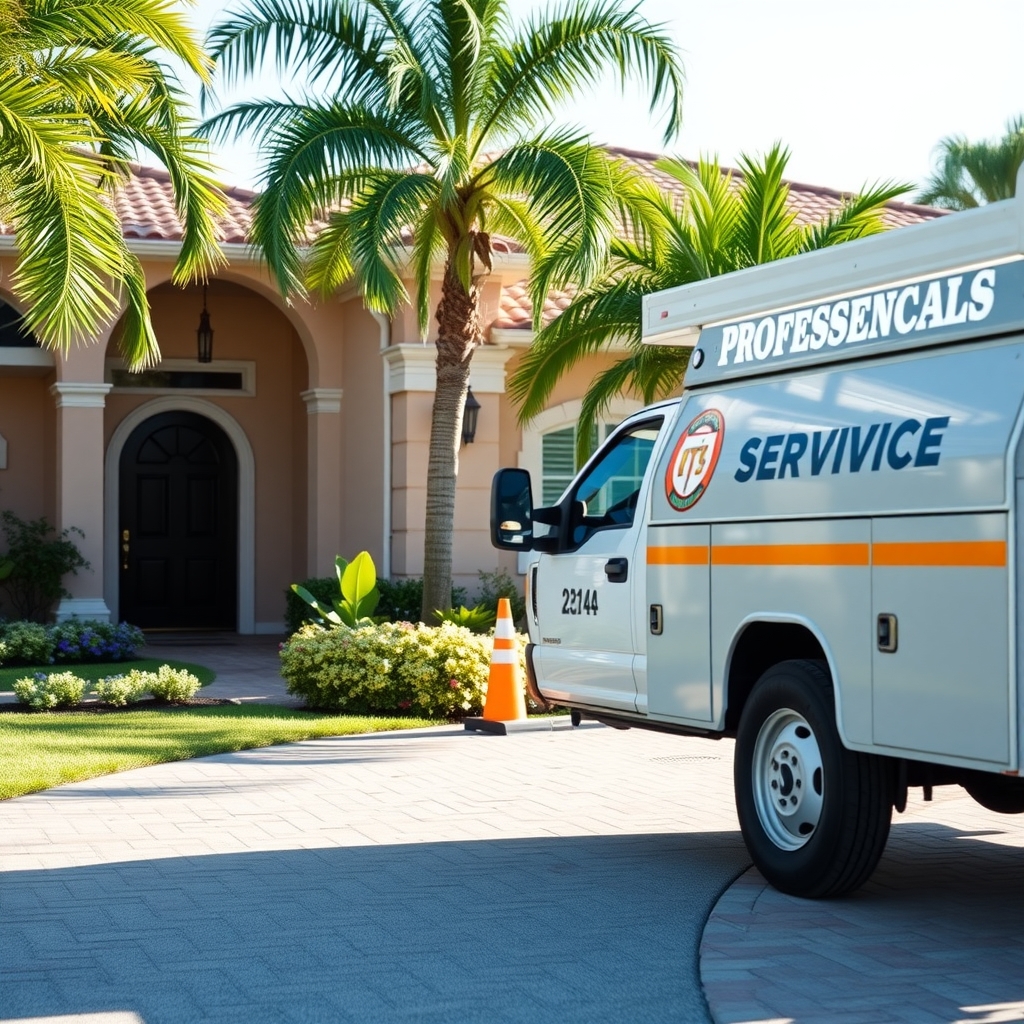 Plumbing service vehicle parked at a home in Clearwater, FL.