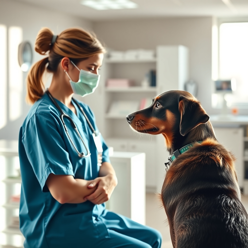 A veterinarian examining a dog in a bright clinic in Clearwater, FL.