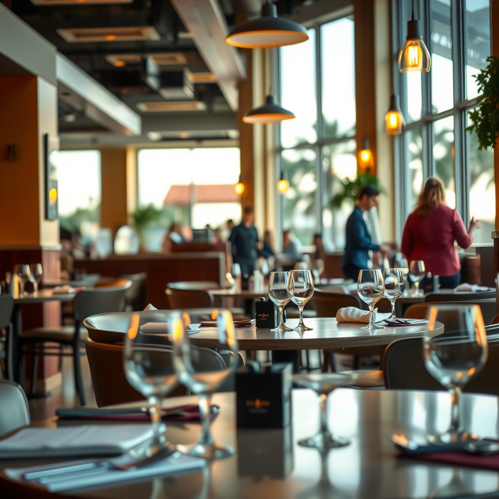 Cozy interior of a restaurant in Largo, FL with warm lighting and a welcoming atmosphere.