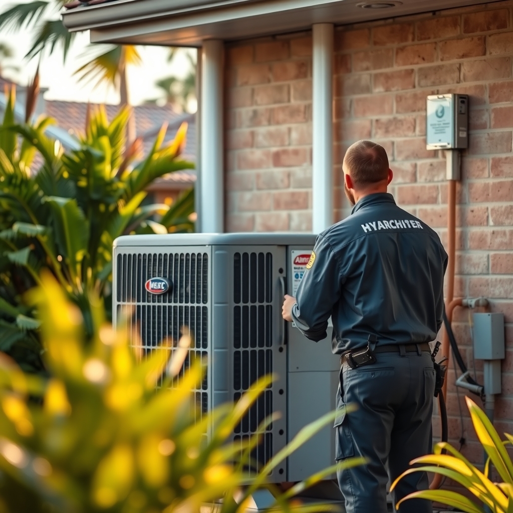 HVAC technician servicing a residential unit in Dunedin, FL