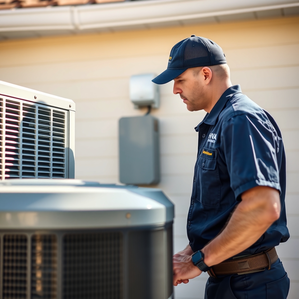 HVAC technician servicing a residential cooling unit in St. Petersburg, FL.