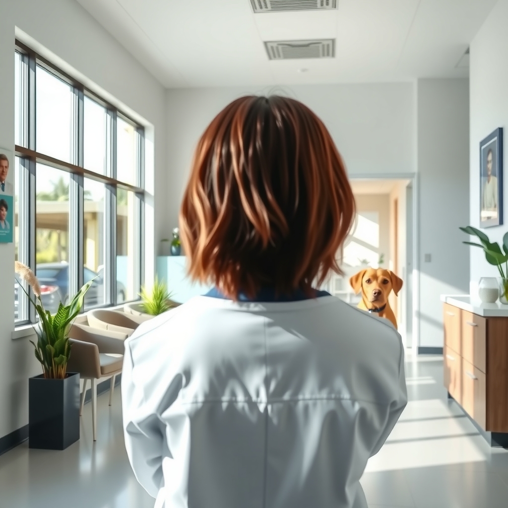 Veterinarian consulting with a pet owner in a modern clinic in Largo, FL.