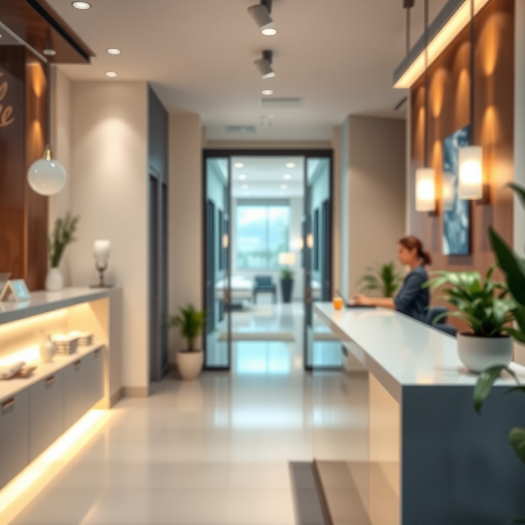 Clean and modern reception area of a medical spa in Seminole, FL.