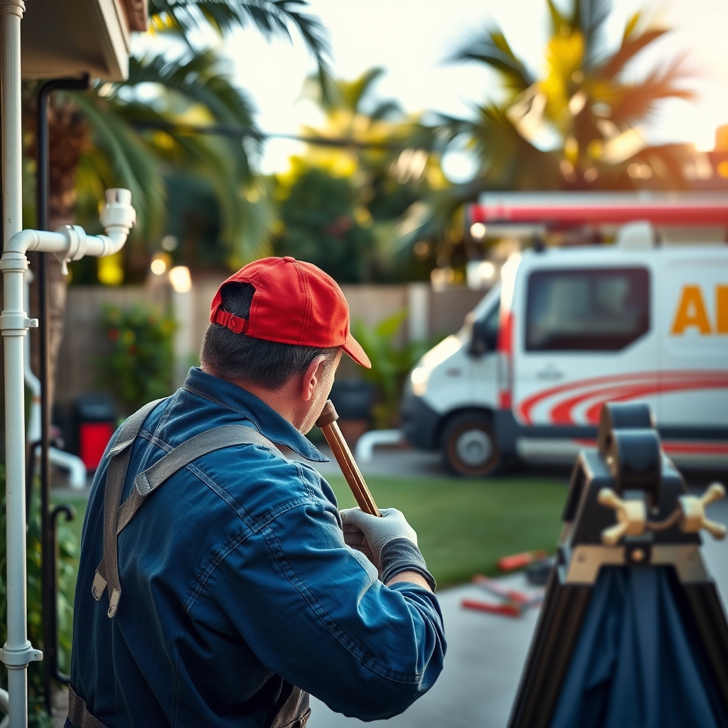 A professional plumber working on equipment at a home in Pinellas Park, FL.