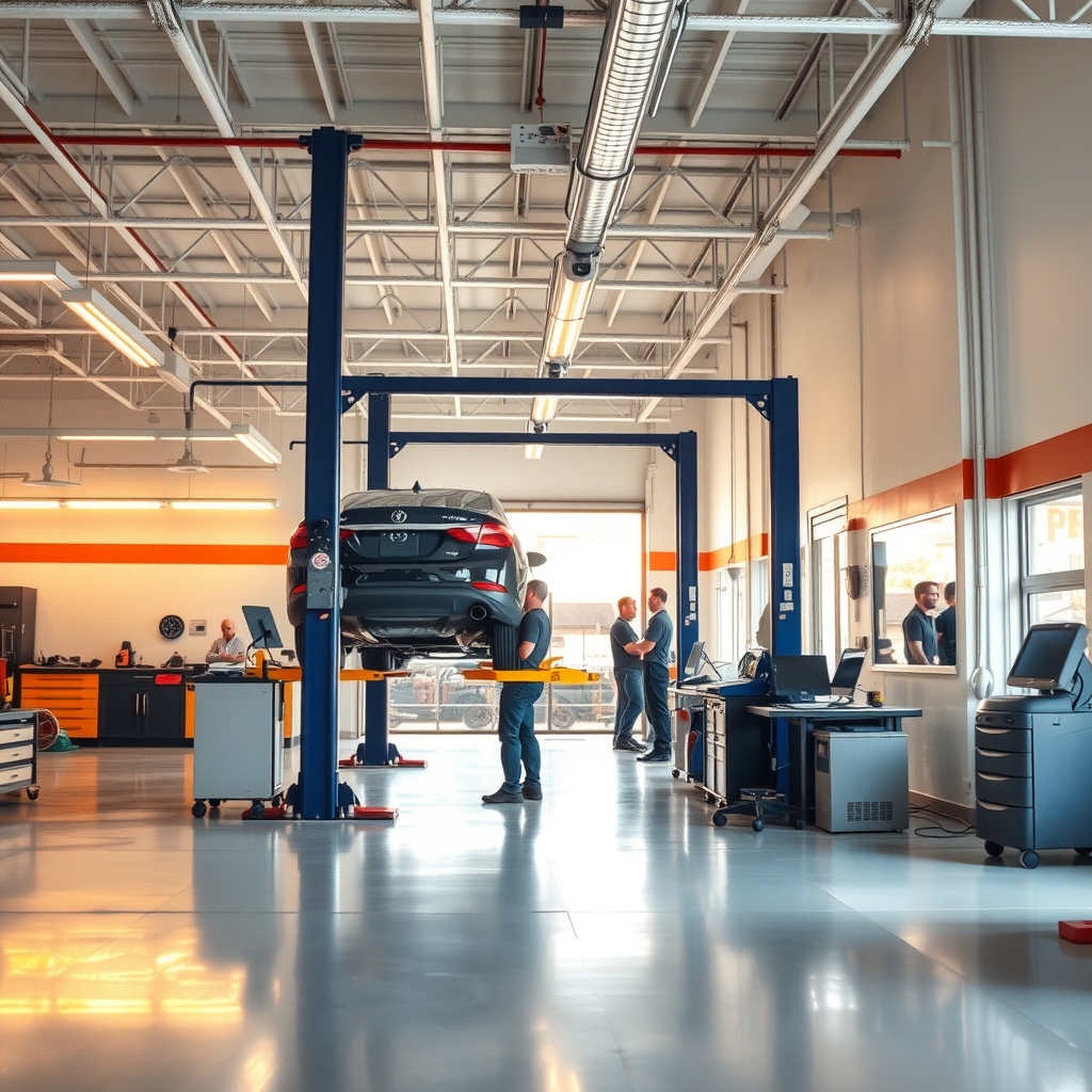 Auto repair shop in Seminole, FL with mechanics working on vehicles in a clean service bay