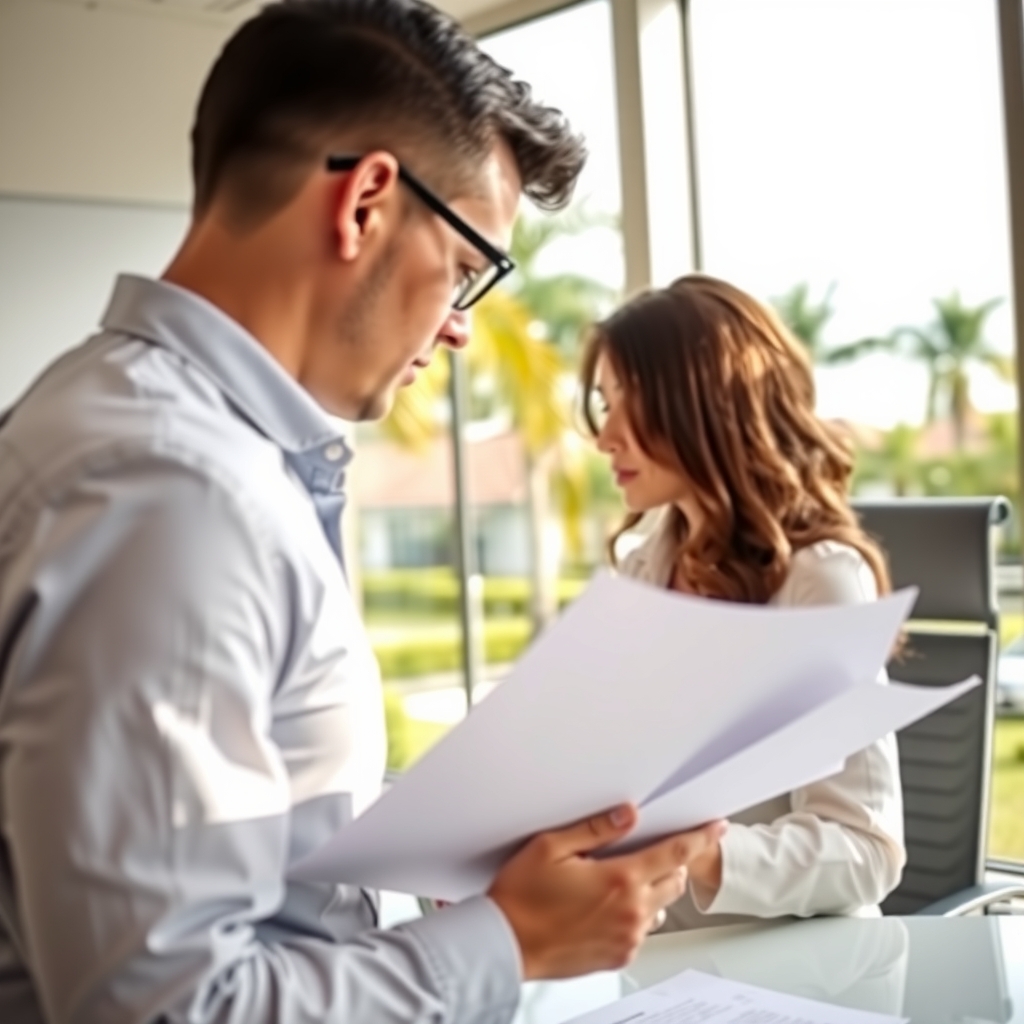 Real estate agent reviewing local property listings in Seminole, FL