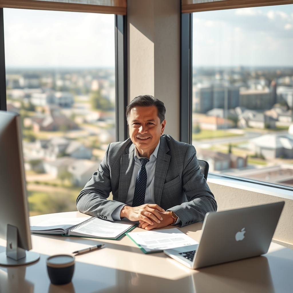 A financial advisor working in a modern office in Sugar Land, TX.
