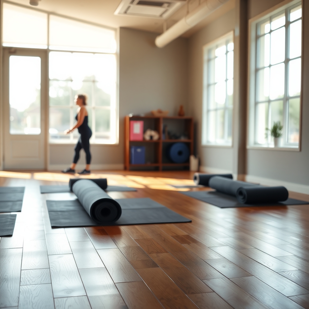 Serene interior of a wellness studio in Pearland, TX with natural light and wooden floors