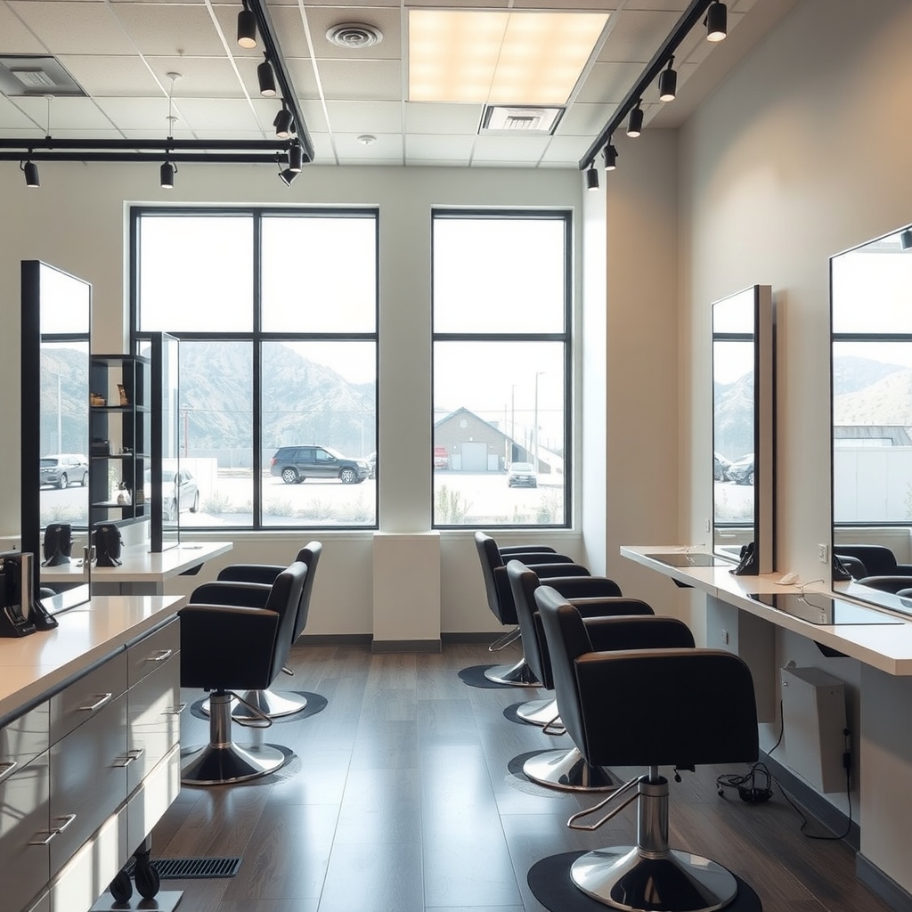 Modern hair salon interior in Draper, UT with styling stations and natural light