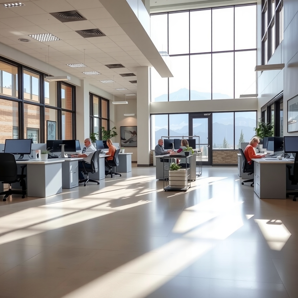 Insurance agency team working in a modern office in South Jordan, UT.