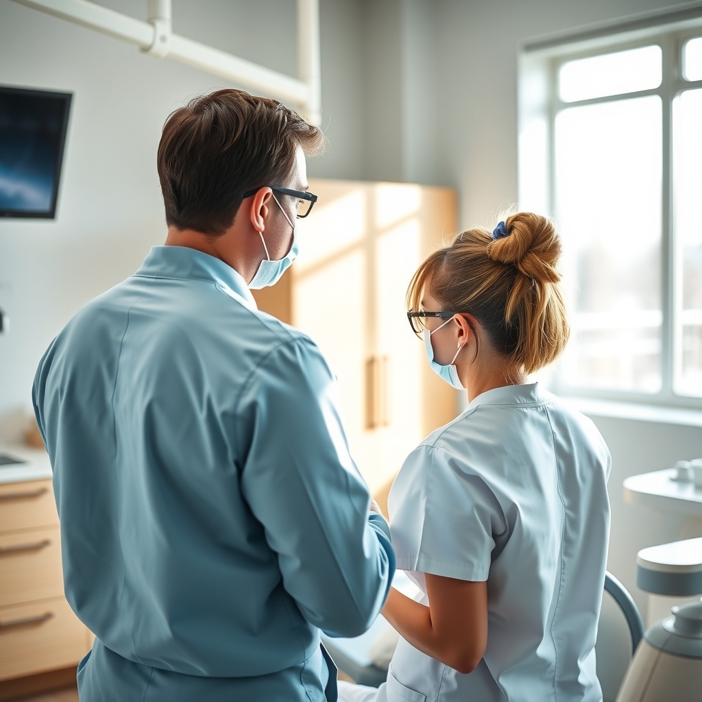 Dentist and assistant working in a modern dental clinic in Sandy, UT.
