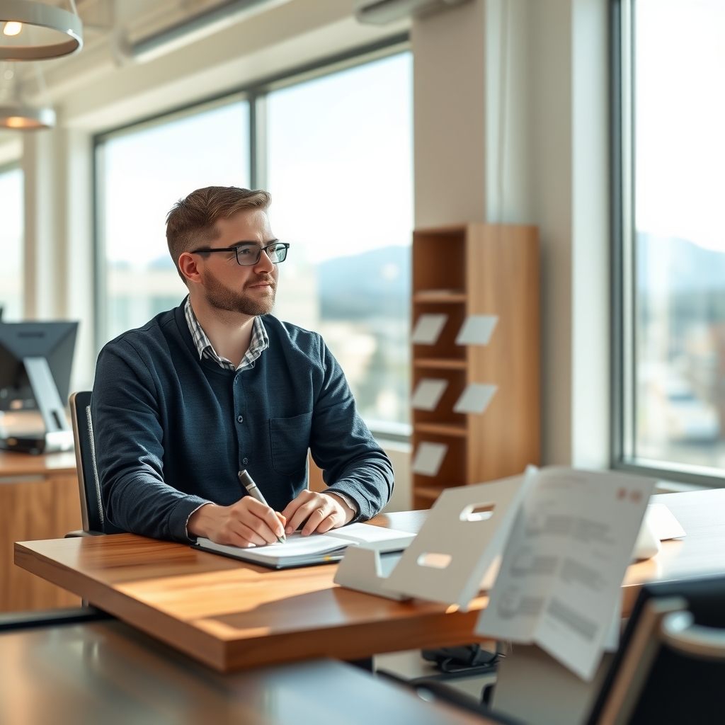 A franchise manager looking out a sunlit window at their desk in South Jordan, UT.
