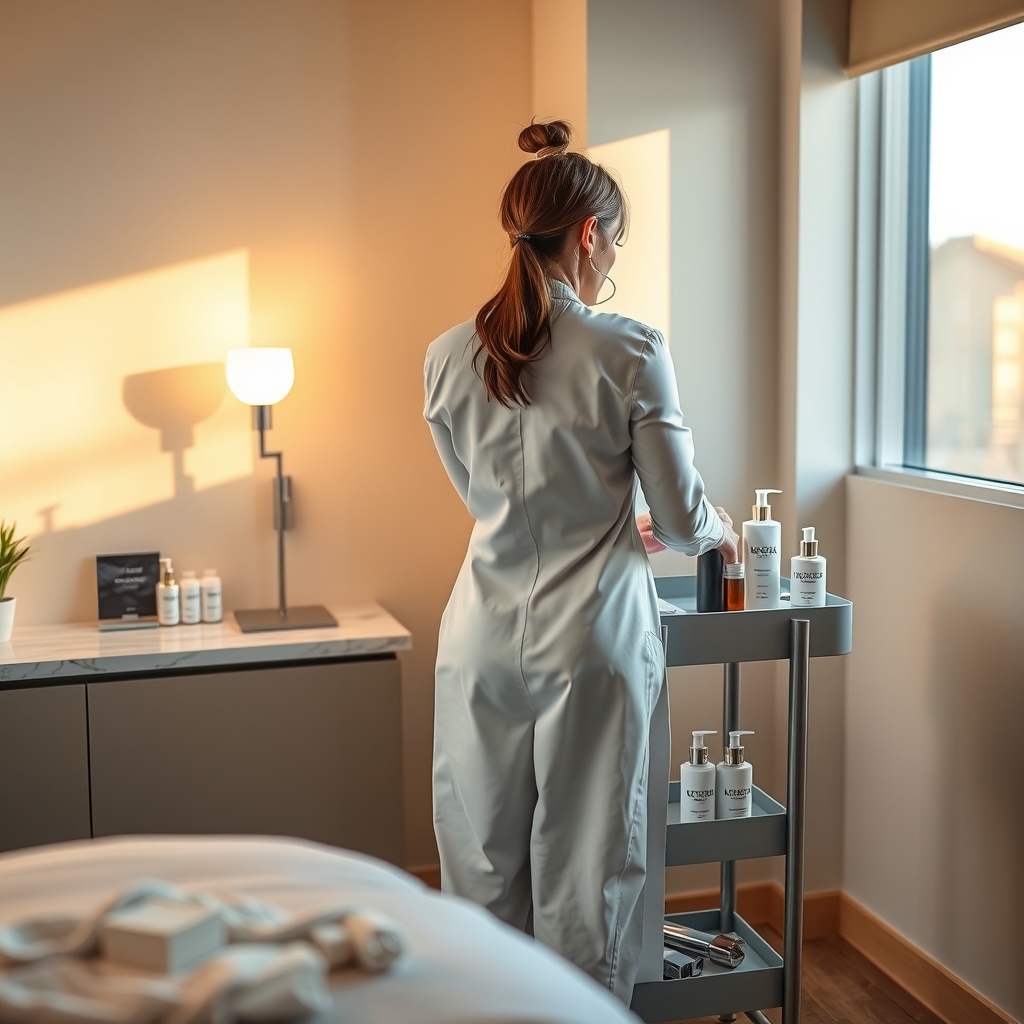 A serene, modern medical spa treatment room in West Valley City, UT with clean, professional decor.