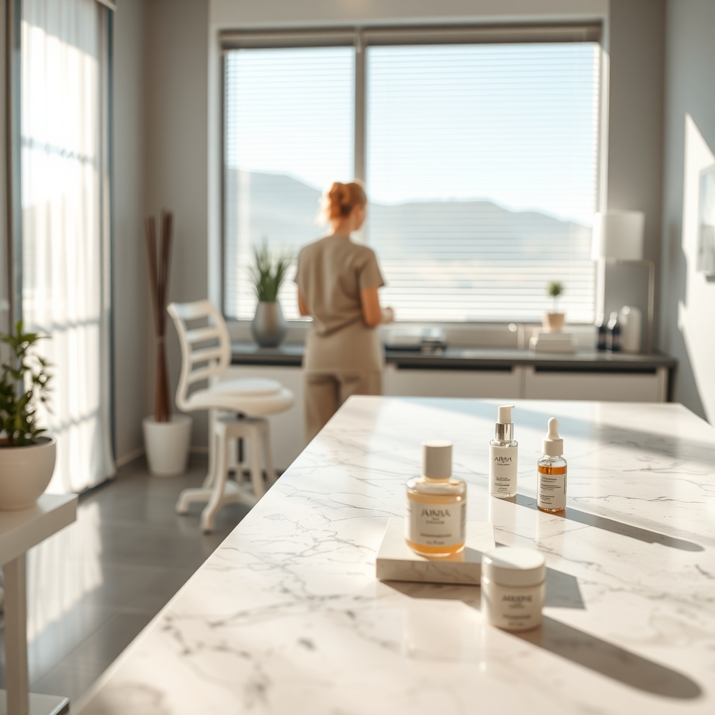 Clean and modern treatment room in a Sandy, UT med spa with soft daylight.