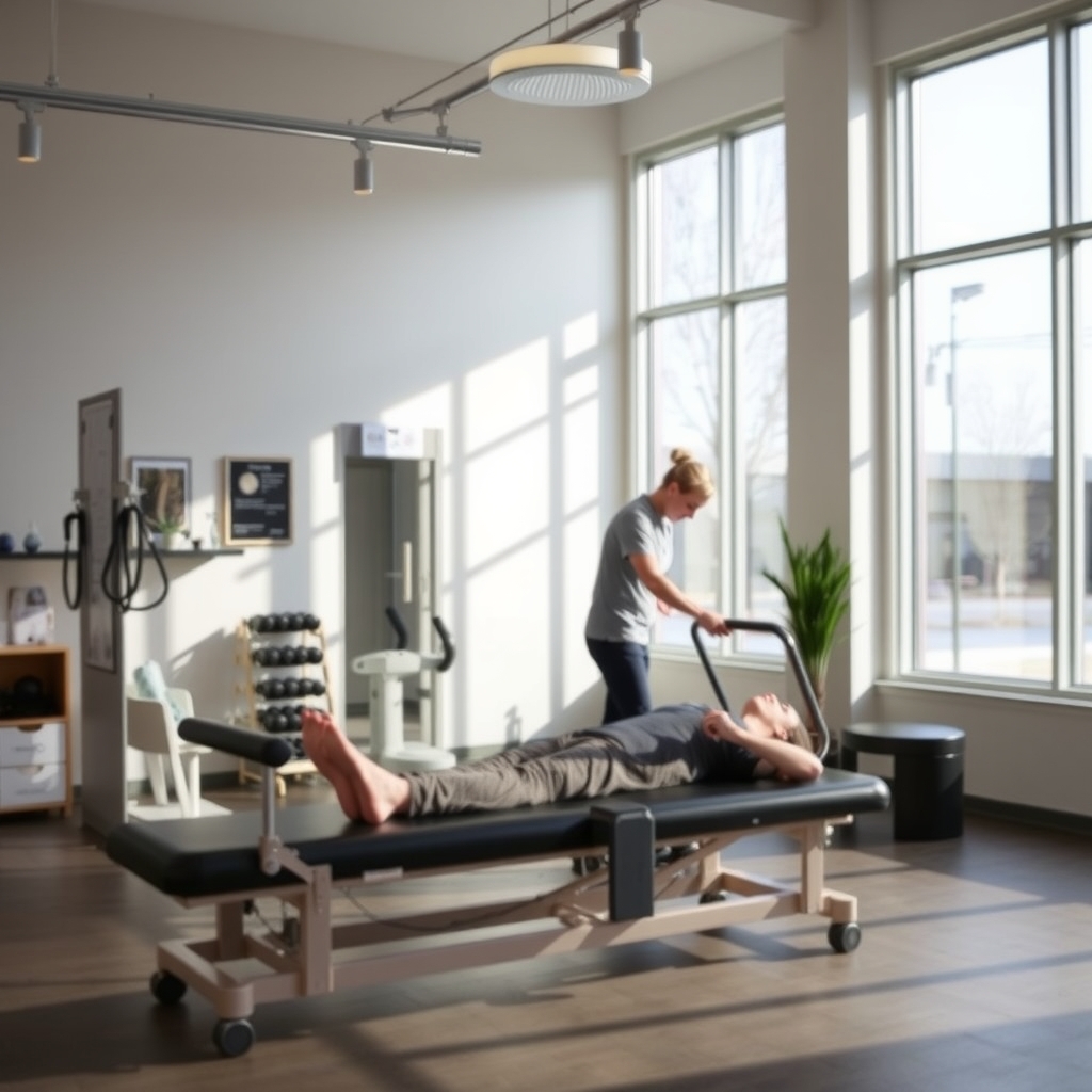 A physical therapist working with a patient in an Ogden, UT clinic