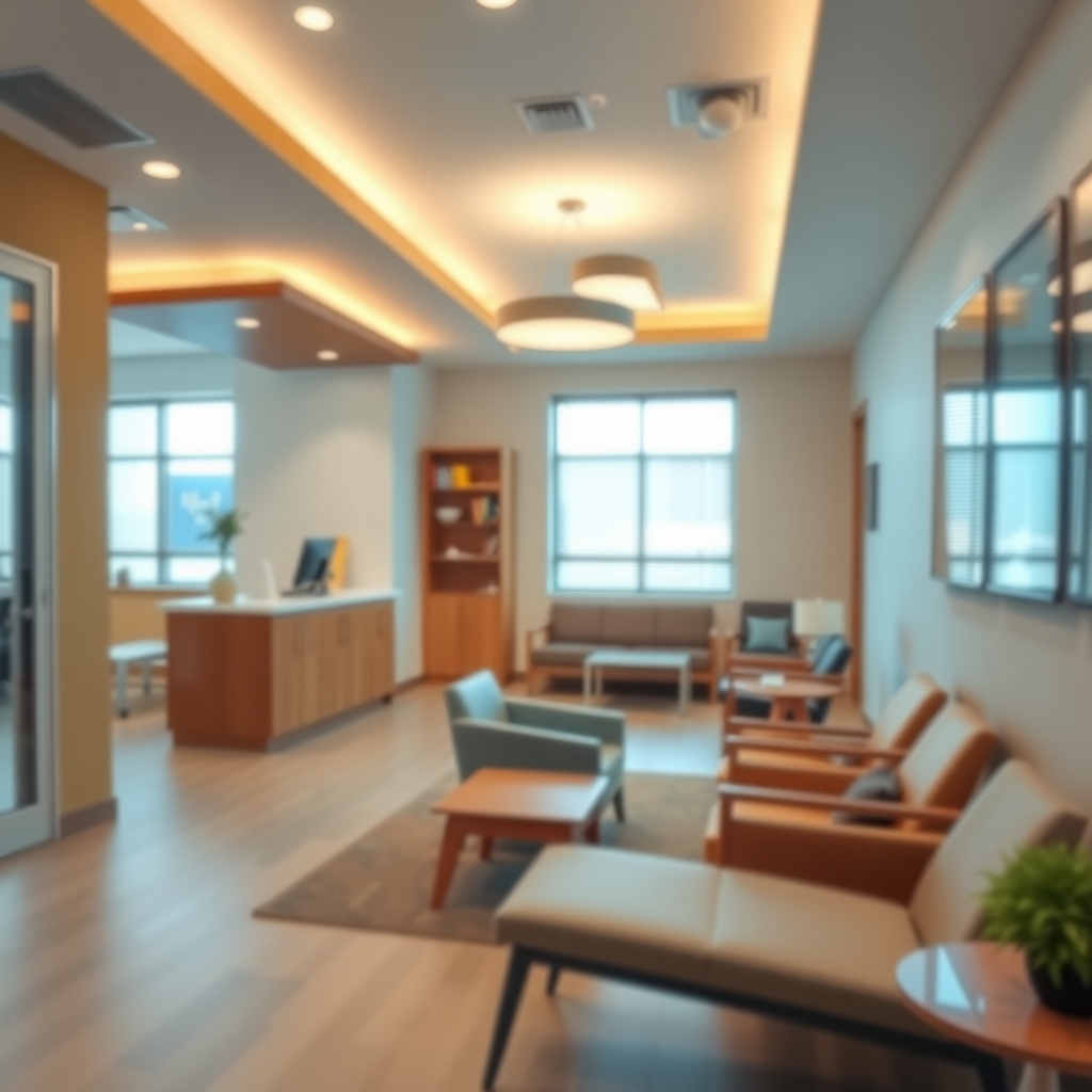 Modern orthodontic practice interior in Indianapolis, IN with warm lighting and clean design
