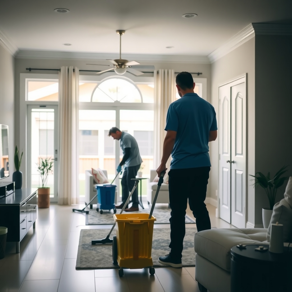 Cleaning service team working inside a modern home in Orlando, FL