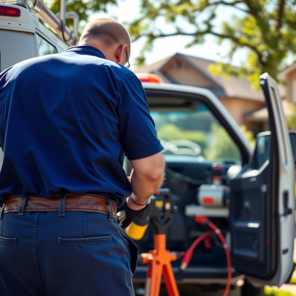 A professional plumber working on-site at a home in Houston, TX.