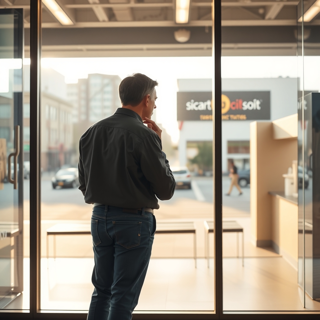 Franchise owner looking out from a modern commercial location in Houston, TX.