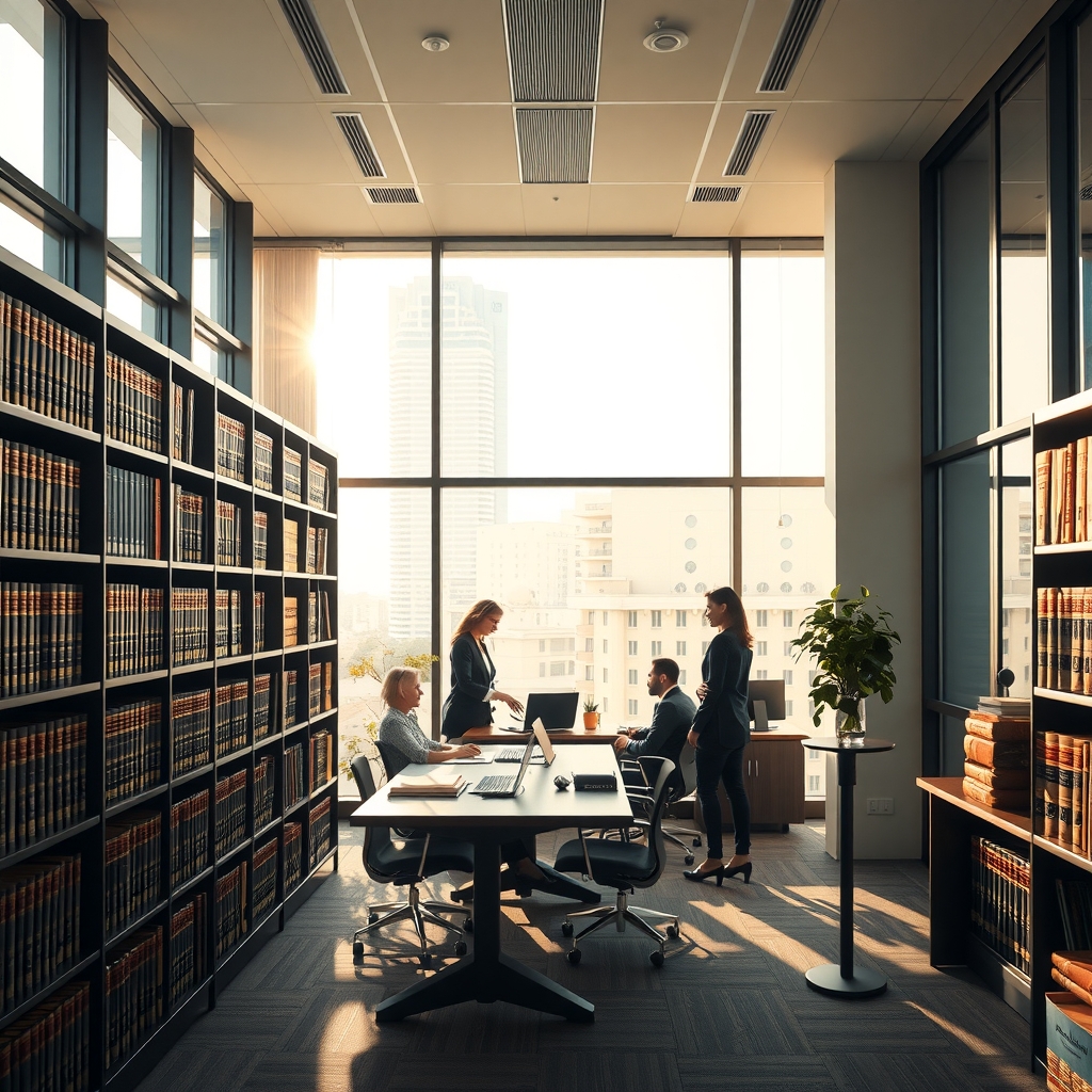 Modern law firm office interior with warm lighting in Orlando, FL.