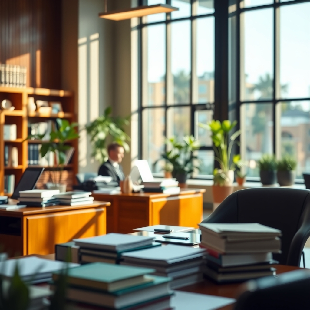 Law firm office interior in Orlando, FL with attorneys working at desks.