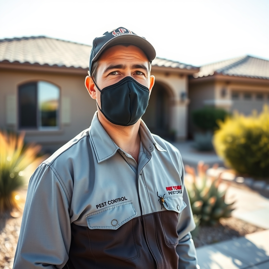 Pest control technician servicing a residential property in Phoenix, AZ