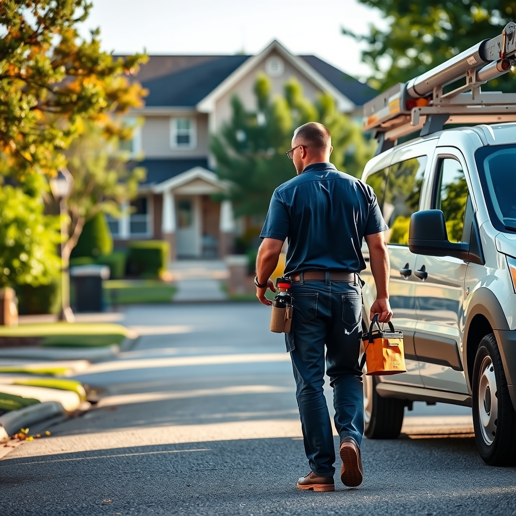 An HVAC technician arriving at a home in Charlotte, NC for a service call